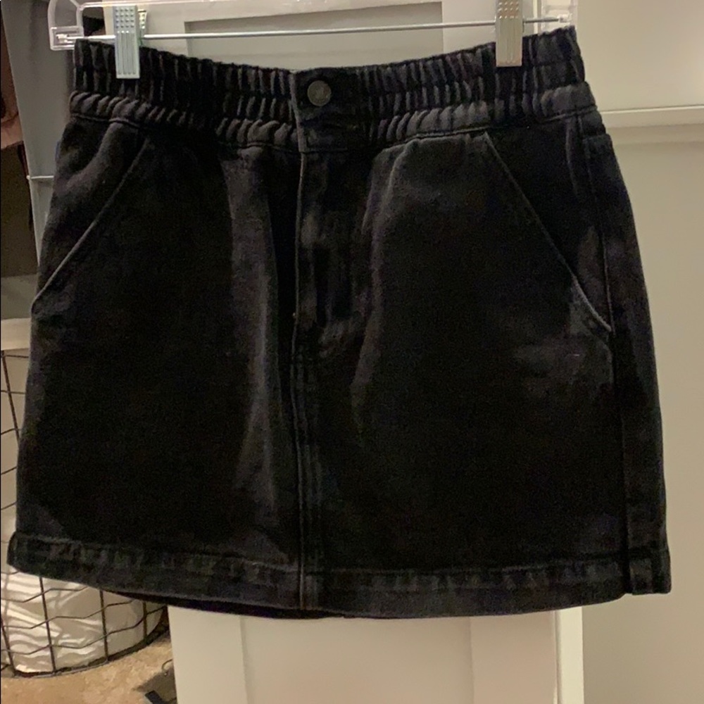 Black denim mini skirt